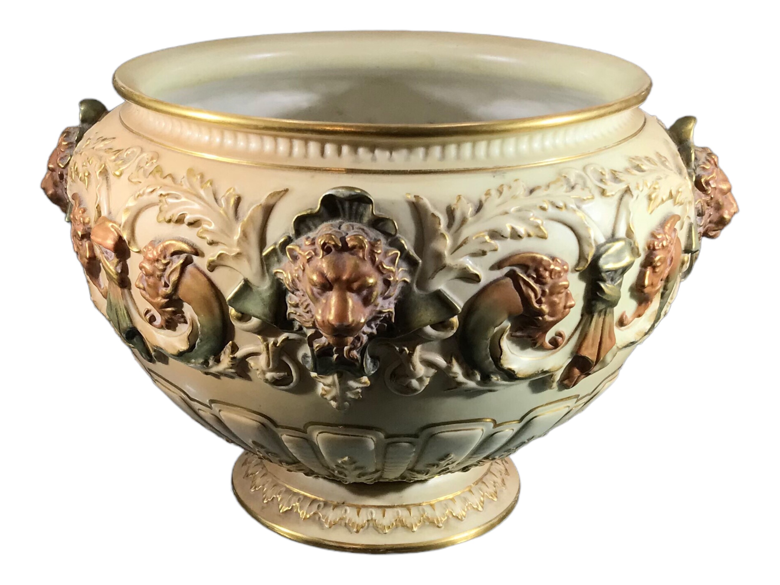 ROYAL WORCESTER, A LARGE EDWARDIAN BLUSH IVORY JARDINIÈRE Moulded in Renaissance style with four