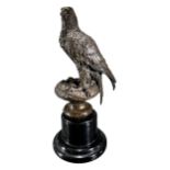 AFTER ARCHIBALD THORBURN, 1860 - 1935, A BRONZE MODEL OF AN EAGLE SET ON MARBLE BASE Signed ‘A