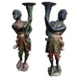 A PAIR OF DECORATIVE 20TH CENTURY ITALIAN VENETIAN DESIGN FLOORSTANDING CARVED GILTWOOD AND SILVER