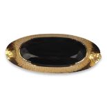 TUNTEMATON OKAND PORI, FINLAND, A LARGE 14CT GOLD AND SMOKY QUARTZ OVULAR BROOCH Hallmarked Turku,