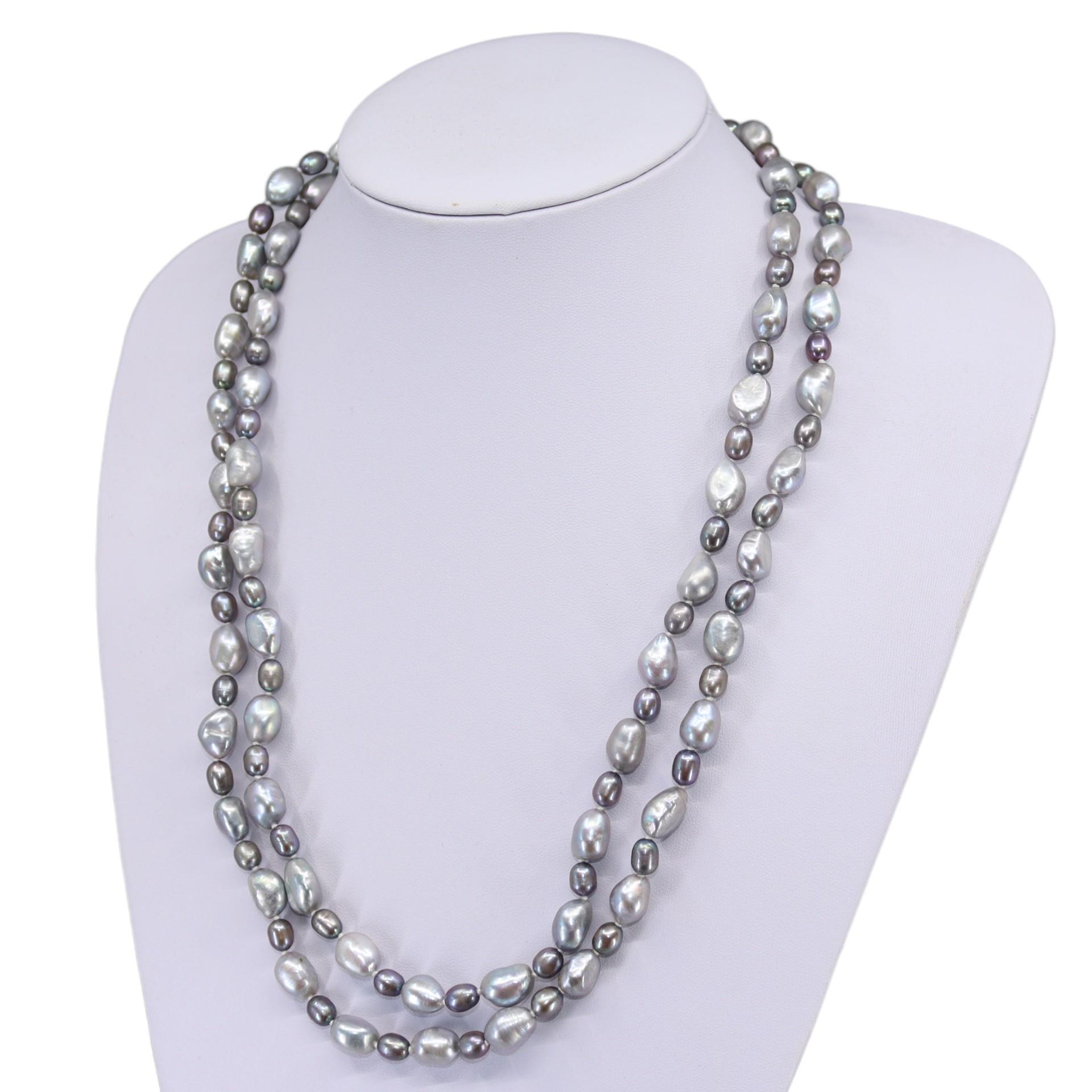 A BAROQUE SILVER-BLUE PEARL NECKLACE. (length 60.5cm) - Image 2 of 2