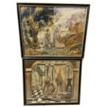 TWO 18TH CENTURY STUMPWORK AND SILK EMBROIDERY PANELS WITH WATERCOLOUR HIGHLIGHTS Moses saved from