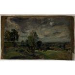 WILLIAM MARK FISHER, R.A., AMERICAN/BRITISH, 1841 - 1923, OIL ON PAPER Stormy landscape, signed