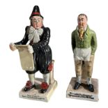 (POSSIBLY ENOCH WOOD), STAFFORDSHIRE, TWO 19TH CENTURY PEARLWARE THEATRICAL FIGURES OF JOHN LISTON