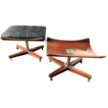 MANNER OF CHARLES & RAY EAMES, TWO ROSEWOOD LOUNGE STOOL (model 671 style), raised on chrome