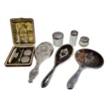 MAPPIN & WEBB, A SILVER AND TORTOISESHELL BRUSH AND MIRROR, HALLMARKED BIRMINGHAM, 1916 Together