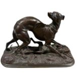JULES MOIGNIEZ, FRENCH, 1835 - 1894, A BRONZE MODEL OF A COURSING GREYHOUND With a hare at its feet,