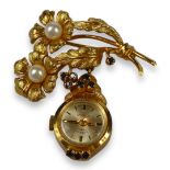 SYLVAIN DREYFUSS FOR ROTARY, A VINTAGE 9CT GOLD, PEARL AND GARNET NURSES FOB WATCH Hallmarked