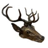 A 19TH CENTURY COLD PAINTED BRONZE OF STAG HEAD. (h 21cm x w 17cm)