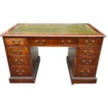 A 19TH CENTURY MAHOGANY AND HERRINGBONE INLAID PEDESTAL DESK The leather top above nine drawers,