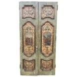 A PAIR OF LARGE DECORATIVE 18TH CENTURY ITALIAN DOORS With Venetian design painted panels, scrolling