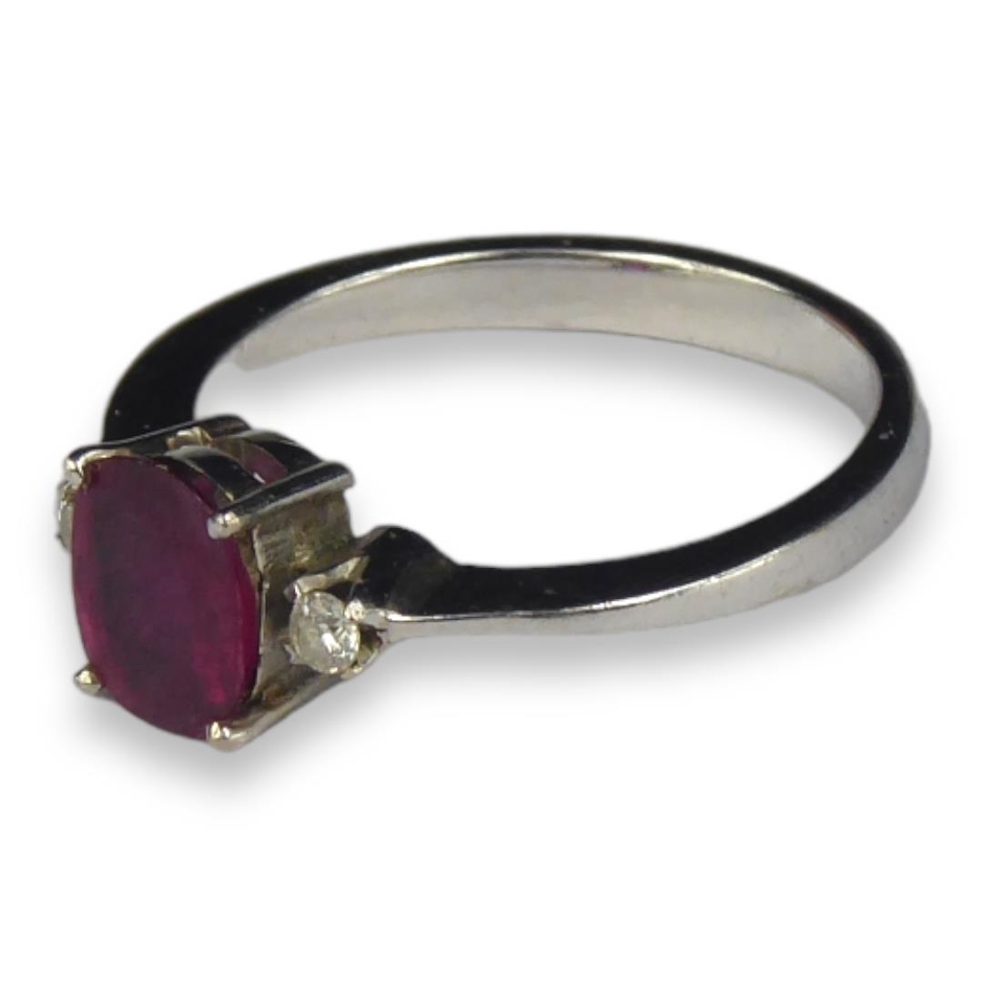 A WHITE METAL, PINK SPINEL AND DIAMOND RING (TESTED AS 18CT WHITE GOLD). (UK ring size N, gross 2. - Image 3 of 3