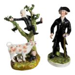 DERBY, A 19TH CENTURY PORCELAIN GROUP, DR. SYNTAX CHASED UP A TREE BY A COW Marked ‘No 10’,