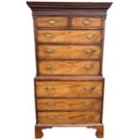 AN 18TH CENTURY GEORGE III MAHOGANY SECRÉTAIRE CHEST ON CHEST With carved cornice and fretwork