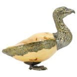 ATTRIBUTED GABRIELLA BINAZZI, AN ITALIAN SILVER PLATED AND BRASS SHELL SCULPTURE OF A DODO. (h 18.