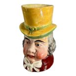 (POSSIBLY ROCKINGHAM) A 19TH CENTURY PEARLWARE THEATRICAL CHARACTER JUG OF JOHN LISTON AS 'PAUL