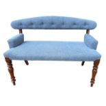 A 19TH CENTURY VICTORIAN MAHOGANY BEDROOM/WINDOW SEAT With upholstered button back, raised on turned