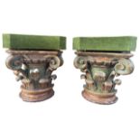 A PAIR OF 18TH CENTURY ITALIAN CARVED GILTWOOD AND POLYCHROME PAINTED CORINTHIAN CAPITAL WALL