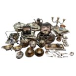 A COLLECTION OF SILVER PLATED ITEMS TO INCLUDE TRAYS, TEAPOTS, CRUETS, SERVERS ETC.