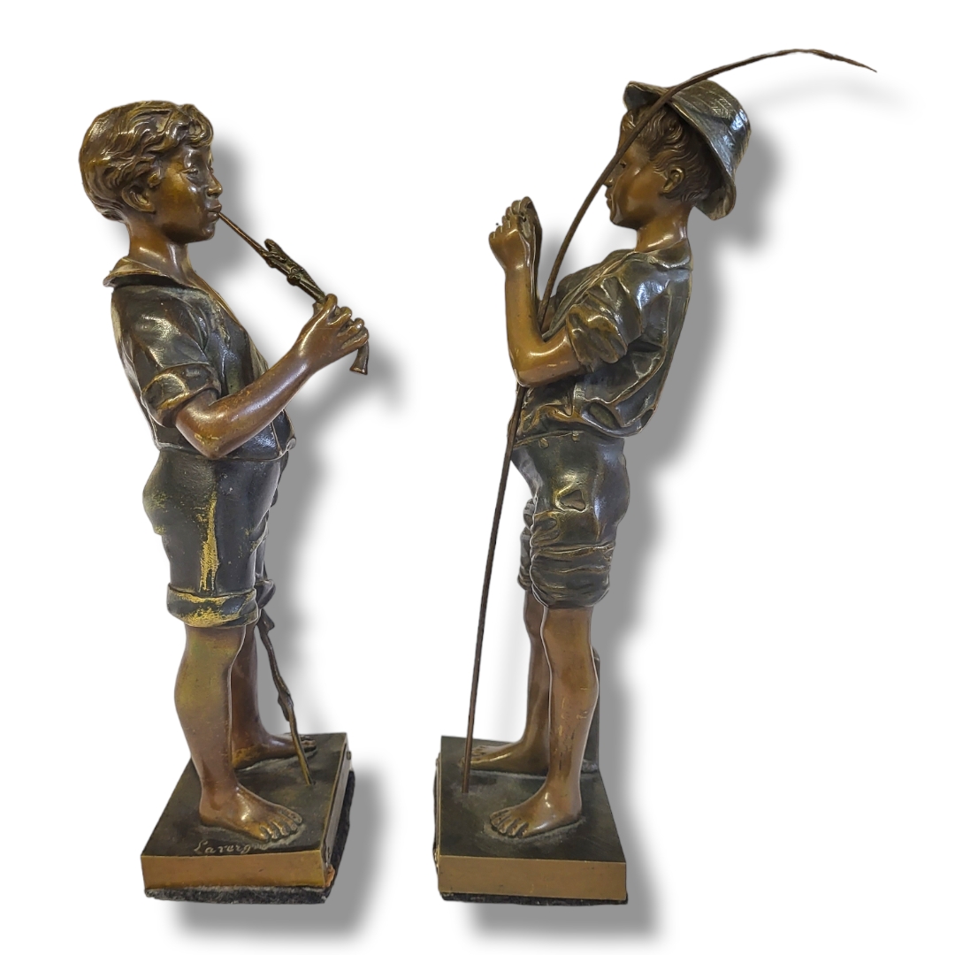 LAVERGNE, A PAIR OF LATE 19TH/EARLY 20TH CENTURY FRENCH PATINATED BRONZE MODELS OF YOUNG BOYS To - Image 2 of 3