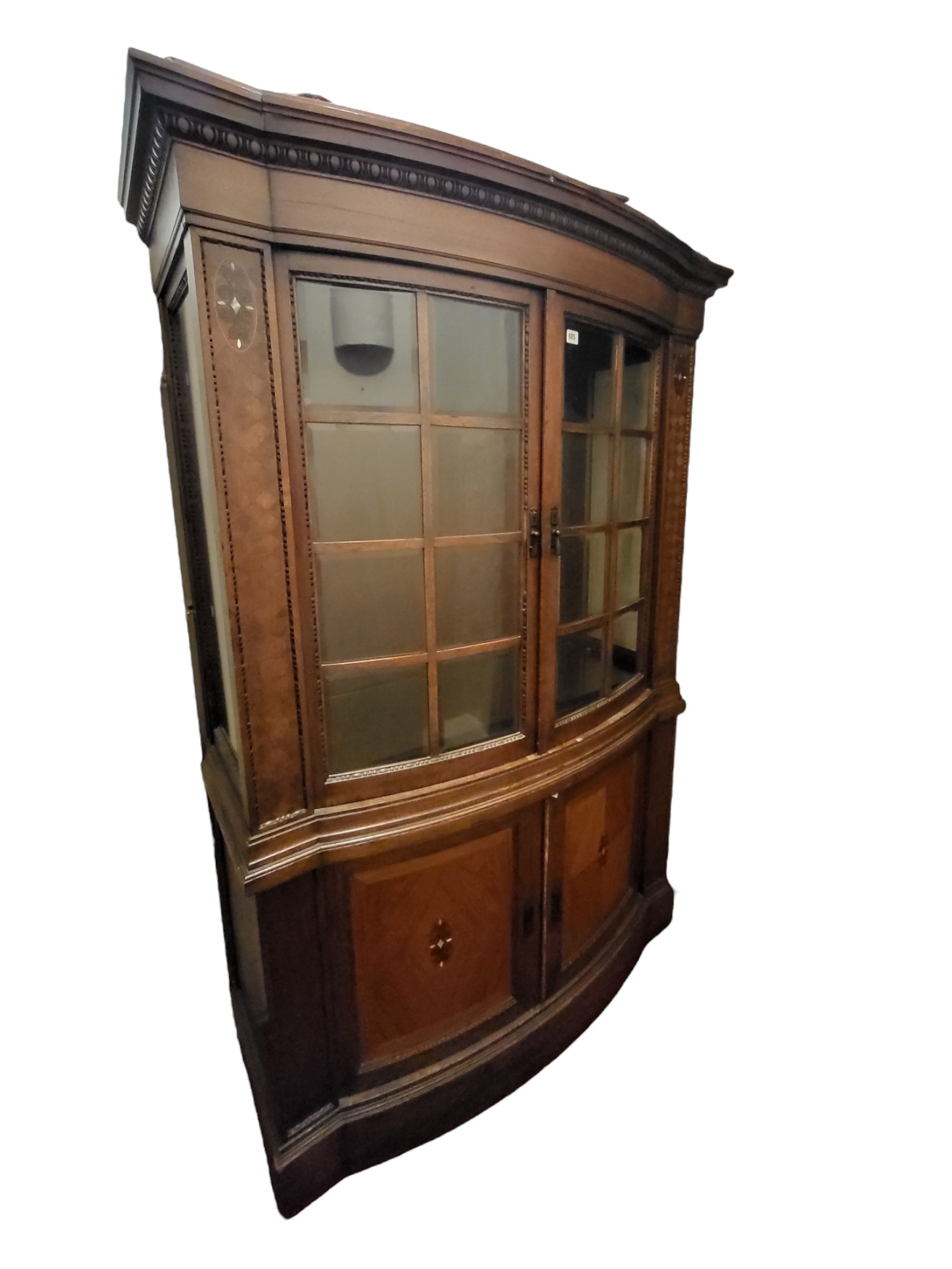 A LATE 19TH CENTURY AUSTRIAN MAHOGANY AND MOTHER OF PEARL INLAID DISPLAY CABINET BOOKCASE With two