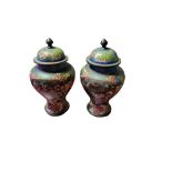 A PAIR OF LATE 19TH/EARLY 20TH CENTURY CHINESE CLOISONNÉ VASE AND COVERS Decorated with mountain