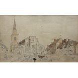 PETER DE WINT, 1784 - 1849, UNFINISHED PENCIL AND WATERCOLOUR Titled ‘Market Place in an East