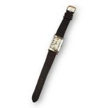 DUNHILL, A STAINLESS STEEL GENT’S WRISTWATCH Rectangular form with facet glass white tone dial, on a