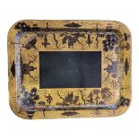 A LARGE 19TH CENTURY JAPANESQUE RECTANGULAR PAPIER-MACHE TRAY Decorated with ebonised Oriental