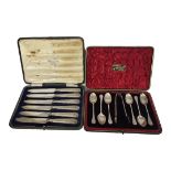 A SET OF SIX EARLY 20TH CENTURY SILVER TEASPOONS Having engraved decoration, hallmarked