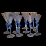 A COLLECTION OF MID 20TH CENTURY ITALIAN MURANO GLASS GOBLETS Pale blue glass with spiral knot to