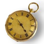 A 19TH CENTURY 18CT GOLD POCKET WATCH Having a fine engraved case, circular gold tone dial, movement
