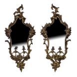 A PAIR OF 19TH CENTURY CHIPPENDALE REVIVAL TWIN BRANCH GILTWOOD FRAMED GIRONDELLE MIRRORS.