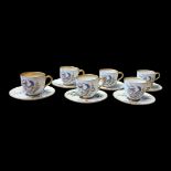 ROYAL WORCESTER, A SET OF SIX EARLY 20TH CENTURY PORCELAIN CABINET CUP AND SAUCERS, CIRCA 1900 -