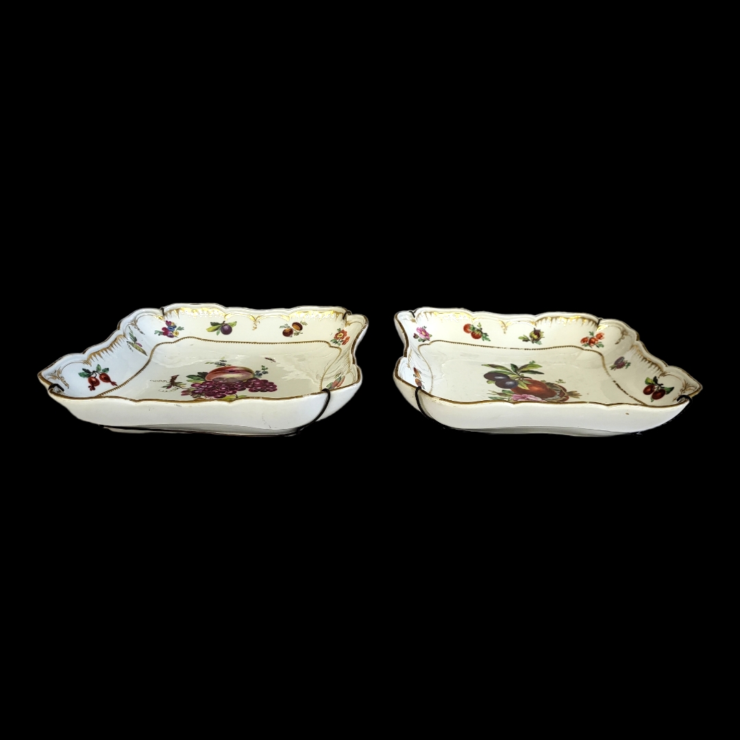 A PAIR OF 19TH CENTURY KPM BERLIN HARD PASTE PORCELAIN SQUARE DESSERT PLATES Decorated with summer - Image 2 of 3