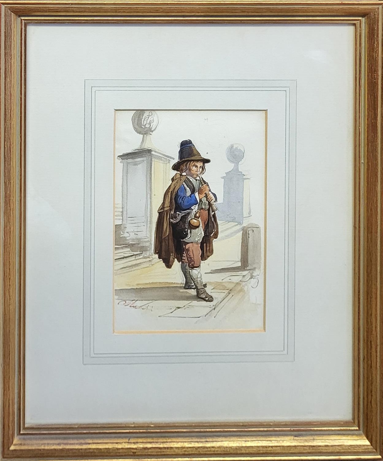 VINCENZO MARCHI, A MID 19TH CENTURY ITALIAN SCHOOL WATERCOLOUR ON PAPER Study of a boy playing a