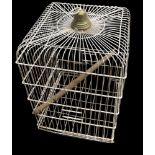 A MID CENTURY WHITE WIREWORK PARROT CAGE With brass bell top. (49cm x 49cm x 70cm) Condition: good