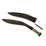A 19TH CENTURY BONE HANDLED NEPALESE KUKRI AND SCABBARD. (50cm) Condition: light rust blade,