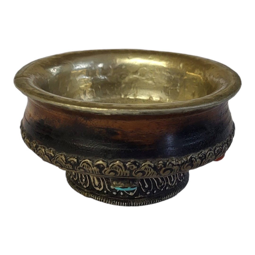AN ANTIQUE 18TH/19TH CENTURY SINO-TIBETAN TRIBAL EXOTIC WOOD PEDESTAL BOWL Interior carved with - Image 2 of 4