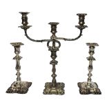 ELKINGTON AND CO., A PAIR OF EARLY 20TH CENTURY CANDLESTICKS Having knopped pillars and shells to