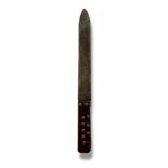 A LATE 19TH CENTURY NORTH AMERICAN INDIAN DOUBLE EDGED FIGHTING KNIFE The hardwood grip with stud