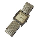 LONGINES, A VINTAGE STAINLESS STEEL GENT’S WRISTWATCH Having a square form dual and expanding