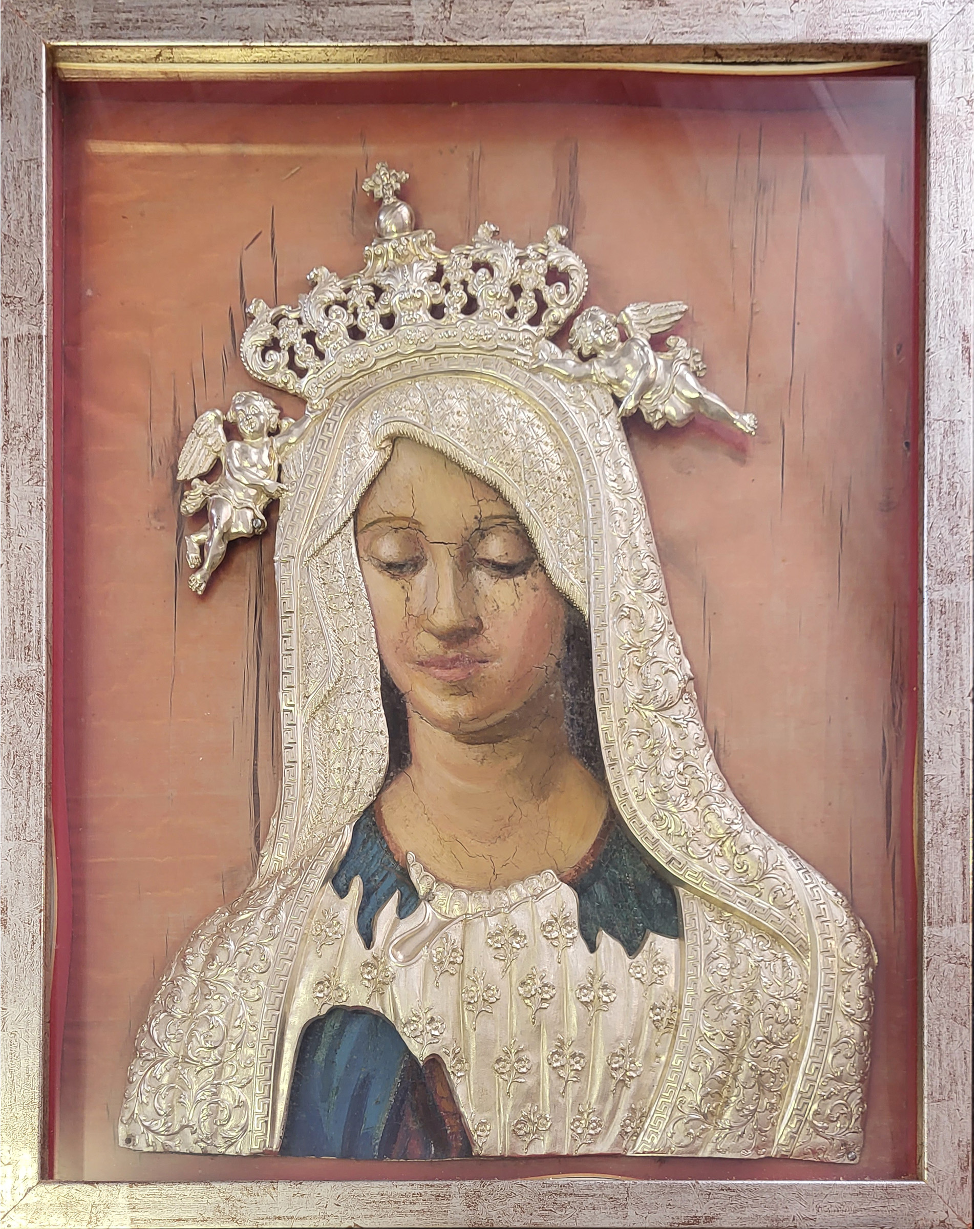 AN EARLY 19TH CENTURY CONTINENTAL SCHOOL OIL ON CANVAS, PORTRAIT STUDY OF VIRGIN MARY, MADRE