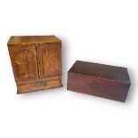 A VICTORIAN MAHOGANY AND BRASS WRITING SLOPE Having twin brass handles and pull out drawer,
