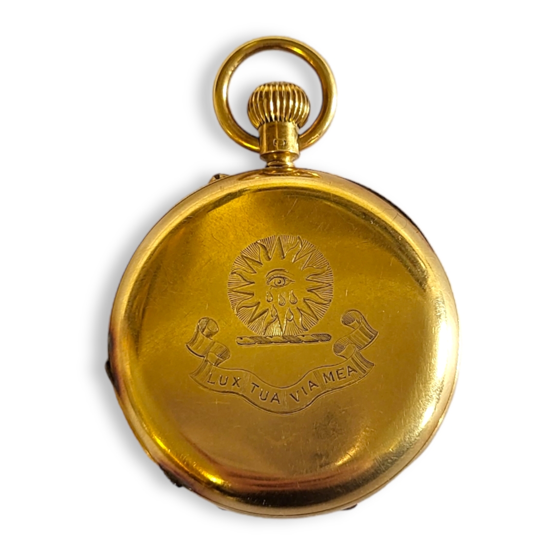 LEROY ET FILS, AN EARLY 20TH CENTURY 18CT GOLD GENTS DEMI HUNTER POCKET WATCH Having blue enamel - Image 2 of 5