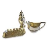 A COLLECTION OF VICTORIAN AND LATER SILVER TABLEWARE Comprising a trinket tray hallmarked London,