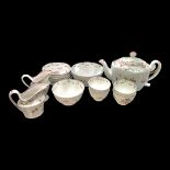 A RARE 18TH CENTURY LOWESTOFT FACTORY, 1757 - 1770, COMPLETE TEA SERVICE FOR SIX In Curtis style