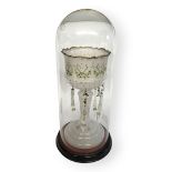 A VICTORIAN GLASS LUSTRE VASE AND GLASS DOME An opaque glass lustre vase with hand painted green and