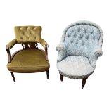 AN EDWARDIAN TUB ARMCHAIR Along with a Victorian button back nursing chair. (66cm x 70cm x 70cm)