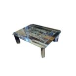 A MID CENTURY VENETIAN MIRRORED COFFEE TABLE With etched decoration and canted corners, on square
